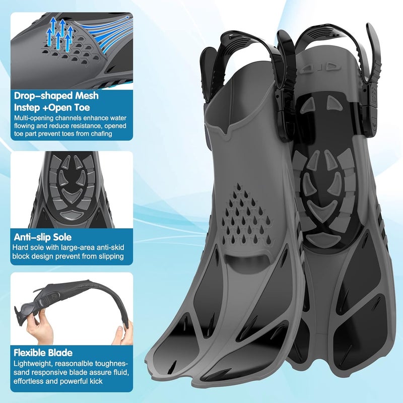 Seovediary Kids Snorkel Set, Mask Fins Snorkeling Gear for Kids Anti-Fog Swim Goggles 180 Panoramic View Dry Top Snorkel and Dive Flippers Combo with Travel Bag for Snorkeling Training Swimming Diving - Image 5